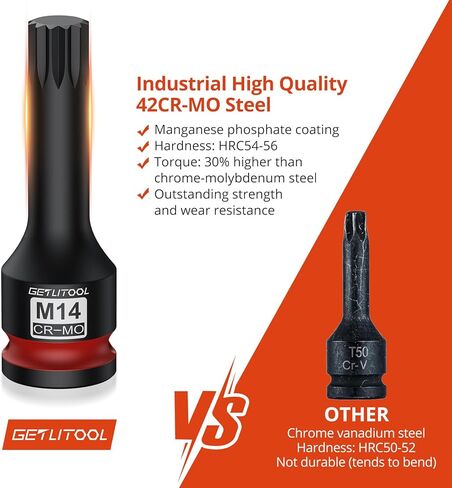 مجموعة مقابس GETLITOOL 6 قطع Impact XZN Bit، M14 M16 M18 1/2" Drive CR-MO مجموعة مقابس لقمة مربعة ثلاثية لإصلاح السيارات والميكانيكية، والصيانة الميكانيكية، وأدوات هدية للرجال in Kuwait