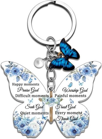 Butterfly Keychain, Christian Gift for Women, Bible Verse Keychain Blue Butterfly Purse Charm, Inspirational Religious Gifts for Female Teen Girls Spiritual Faith God Ideas Gifts in Kuwait
