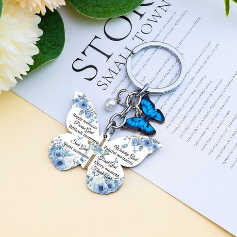 Butterfly Keychain, Christian Gift for Women, Bible Verse Keychain Blue Butterfly Purse Charm, Inspirational Religious Gifts for Female Teen Girls Spiritual Faith God Ideas Gifts in Kuwait