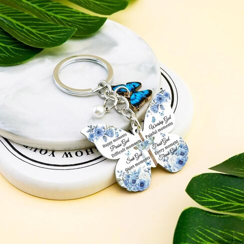 Butterfly Keychain, Christian Gift for Women, Bible Verse Keychain Blue Butterfly Purse Charm, Inspirational Religious Gifts for Female Teen Girls Spiritual Faith God Ideas Gifts in Kuwait