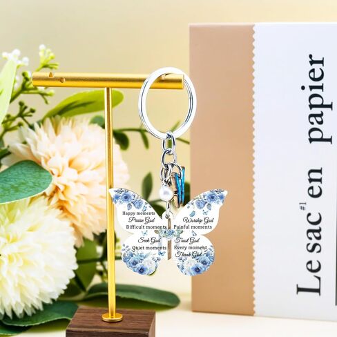 Butterfly Keychain, Christian Gift for Women, Bible Verse Keychain Blue Butterfly Purse Charm, Inspirational Religious Gifts for Female Teen Girls Spiritual Faith God Ideas Gifts in Kuwait