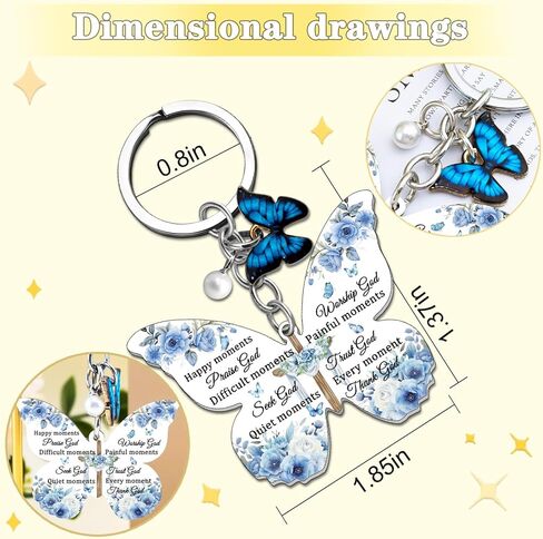 Butterfly Keychain, Christian Gift for Women, Bible Verse Keychain Blue Butterfly Purse Charm, Inspirational Religious Gifts for Female Teen Girls Spiritual Faith God Ideas Gifts in Kuwait
