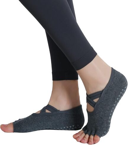 Verdancy Yoga Pilates Toeless Socks Toe Grip Socks with Cross Band for Women Non Slip Cushioned Ankle Socks in Saudi Arabia