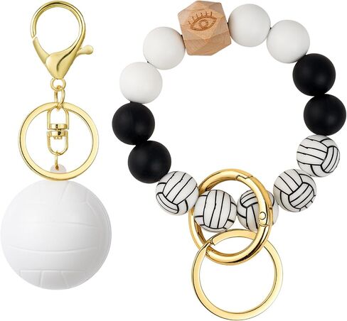 Sports Ball Beaded Wristlet Keychains Silicone Key Ring Bracelet Unique Car Key Chain Holder for Women Men in Saudi Arabia