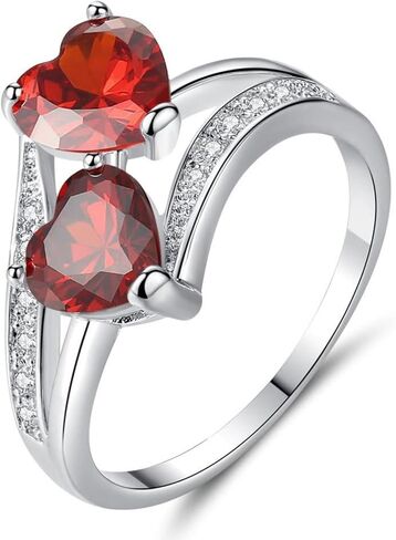 Silver Plated Double Heart Cut Created Blue Topaz Cubic Zirconia Filled Engagement Wedding Proposal Promise Twisted Band 2-Stones Love Ring for Women Lovers in Saudi Arabia