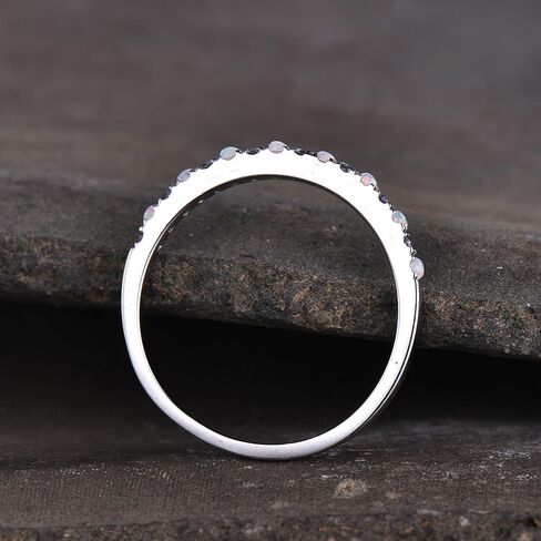 18k Solid Yellow Gold Opal & Aquamarine Wedding Band for Women, Unique Half Eternity Handmade Gift Ring, Dainty Promise Ring, Stackable Bridal Jewelry, Birthday or Valentine’s Day Gift in Saudi Arabia