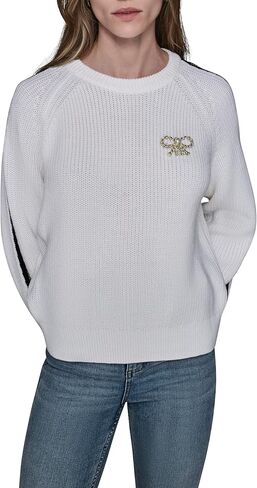 Karl Lagerfeld Women's Long Sleeve Crew Neck Bow Pin Sweater in Saudi Arabia