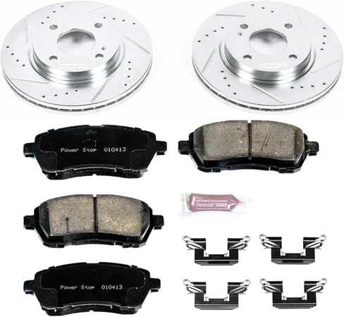 PowerStop Front Brake Kit For Ford Fiesta 2011-19 - Drilled and Slotted Disc Rotors with Ceramic Brake Pads Replacement, K5969 in Saudi Arabia