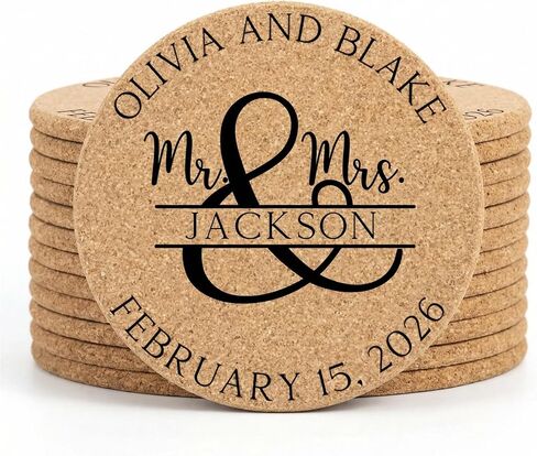 Set of 30-100 Personalized Cork Coasters | Monogrammed Mr & Mrs Wedding Coaster Favors | Custom Engraved Cork Coaster Set | CC104 in Saudi Arabia