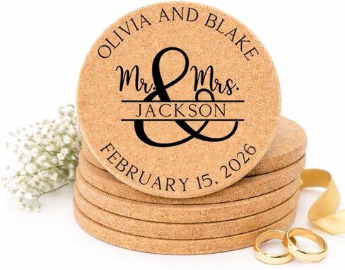 Set of 30-100 Personalized Cork Coasters | Monogrammed Mr & Mrs Wedding Coaster Favors | Custom Engraved Cork Coaster Set | CC104 in Saudi Arabia