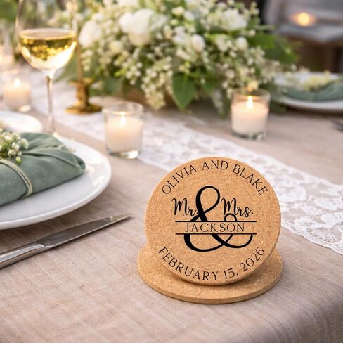 Set of 30-100 Personalized Cork Coasters | Monogrammed Mr & Mrs Wedding Coaster Favors | Custom Engraved Cork Coaster Set | CC104 in Saudi Arabia