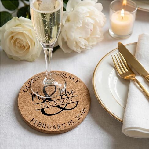 Set of 30-100 Personalized Cork Coasters | Monogrammed Mr & Mrs Wedding Coaster Favors | Custom Engraved Cork Coaster Set | CC104 in Saudi Arabia