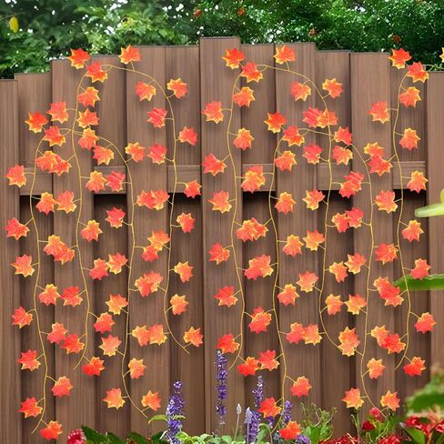 230CM String Artificial Maple Garland Fake Vines Hanging Faux Fall Leaves Backdrop for Home Garden Party Wall Decorations,Green Perilla Leaf, About 220-240CM in Saudi Arabia