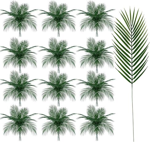 110 Pcs 25 Inch Artificial Palm Leaves Decor Fake Palm Branches Tree Leaves Large Tropical Faux Plants Plastic Fronds for Sunday Vase Tree Jungle Beach Wedding Party Decoration in Kuwait