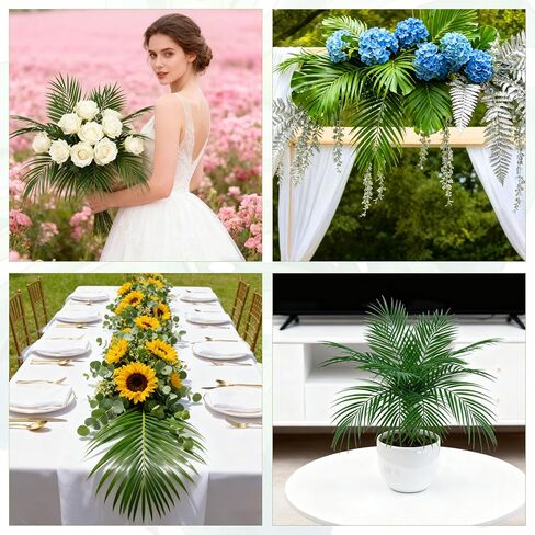 110 Pcs 25 Inch Artificial Palm Leaves Decor Fake Palm Branches Tree Leaves Large Tropical Faux Plants Plastic Fronds for Sunday Vase Tree Jungle Beach Wedding Party Decoration in Kuwait