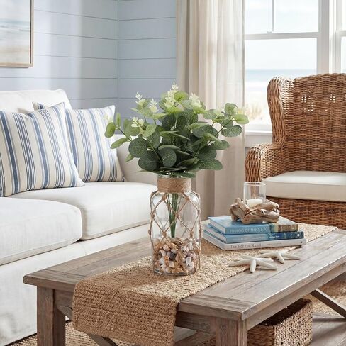 Coastal Flower Vase with Artificial Eucalyptus Leaves and Tiny Sea Shells Small Flower Vase with Rope Wrapping for Tables Centerpieces Nautical Home Decor Wedding Decor in Kuwait