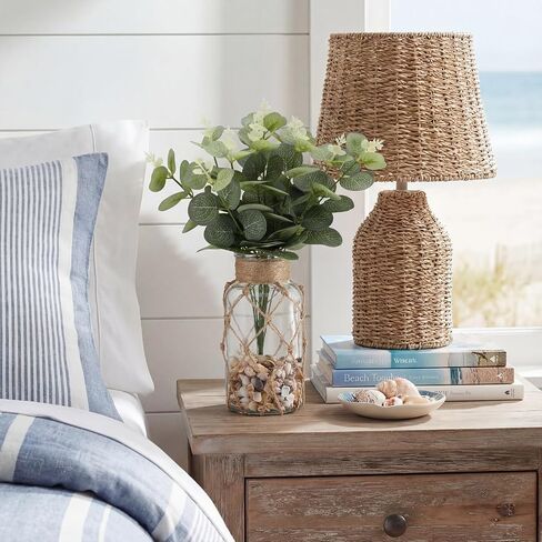 Coastal Flower Vase with Artificial Eucalyptus Leaves and Tiny Sea Shells Small Flower Vase with Rope Wrapping for Tables Centerpieces Nautical Home Decor Wedding Decor in Kuwait