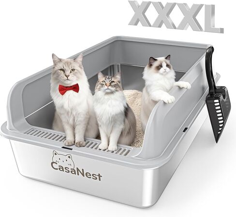 XL Extra Large Stainless Steel Cat Litter Box with Lid, 3-in-1 Enclosed/Open, Durable Metal Litter Box for Big, Multi Cats, Non-Stick, Includes Scoop, Mat, Odor Control Easy Cleaning, Yellow in Saudi Arabia