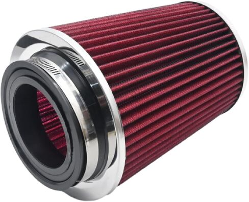 Universal Clamp-on Cone Air Filter 4 Inch, Fits Flange ID 3"/3.5", Top 4.65" (118 mm), Height 9" (230 mm), Base 6" (118 mm), Red in Saudi Arabia