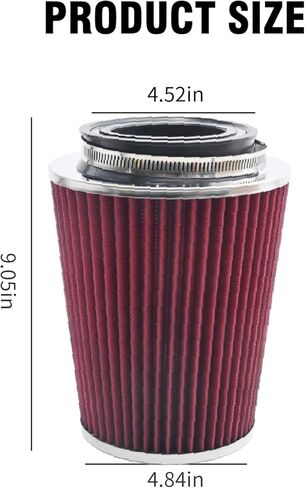 Universal Clamp-on Cone Air Filter 4 Inch, Fits Flange ID 3"/3.5", Top 4.65" (118 mm), Height 9" (230 mm), Base 6" (118 mm), Red in Saudi Arabia