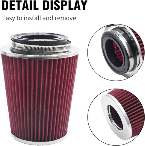 Universal Clamp-on Cone Air Filter 4 Inch, Fits Flange ID 3"/3.5", Top 4.65" (118 mm), Height 9" (230 mm), Base 6" (118 mm), Red in Saudi Arabia