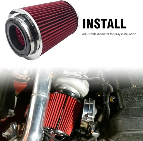 Universal Clamp-on Cone Air Filter 4 Inch, Fits Flange ID 3"/3.5", Top 4.65" (118 mm), Height 9" (230 mm), Base 6" (118 mm), Red in Saudi Arabia