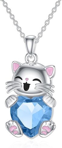 Dorunmo Cat Necklace for Women 925 Sterling Silver Cute Cat Pendant with Birthstone Jewelry Gift Birthday Gift for Her in Kuwait