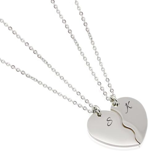 AnnBijoux شخصية زوجين القلب قلادة الليزر محفورة الأولي قلادة زوجين نصف القلب سحر الفولاذ المقاوم للصدأ الذهب والفضة والمجوهرات الذهب الوردي in Kuwait