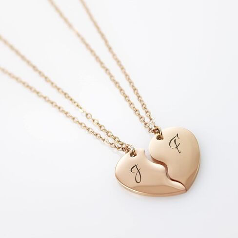 AnnBijoux شخصية زوجين القلب قلادة الليزر محفورة الأولي قلادة زوجين نصف القلب سحر الفولاذ المقاوم للصدأ الذهب والفضة والمجوهرات الذهب الوردي in Kuwait