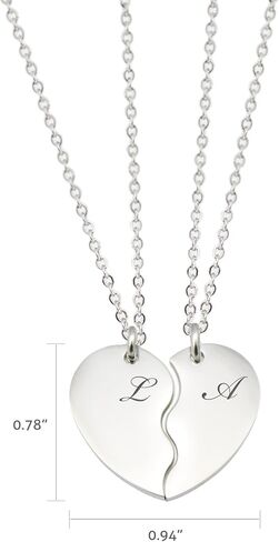 AnnBijoux شخصية زوجين القلب قلادة الليزر محفورة الأولي قلادة زوجين نصف القلب سحر الفولاذ المقاوم للصدأ الذهب والفضة والمجوهرات الذهب الوردي in Kuwait