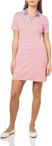 Nautica Women's Stripped Collard Short Sleeve V-Neck Johnny Collar Polo Knit Dress in Saudi Arabia