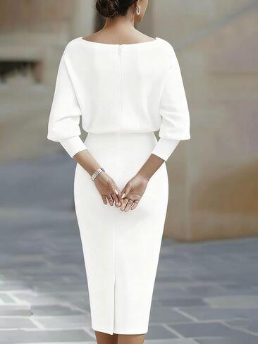 Womens Cowl Neck Pencil Dress, Elegant Batwing Sleeve Midi Dress for Office Valentines Day Cocktail Party in Saudi Arabia