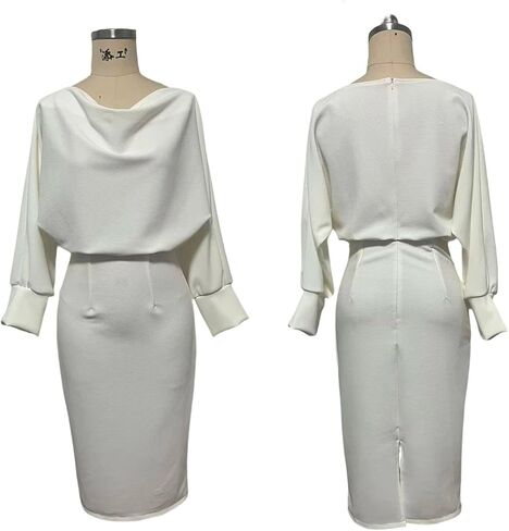 Womens Cowl Neck Pencil Dress, Elegant Batwing Sleeve Midi Dress for Office Valentines Day Cocktail Party in Saudi Arabia