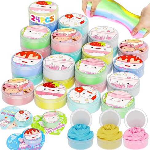 Gifts for Kids Classroom School, 24 Pack Cupcake Themed Slime Cards for Girls Boys, Party Favors, Exchange Cards for Kids Class Age 3 and Up in Saudi Arabia