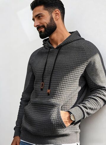 Men's Waffle Knit Hooded Sweatshirt, Loose Fit Long Sleeve Pullover Casual Fall Winter Top in Saudi Arabia