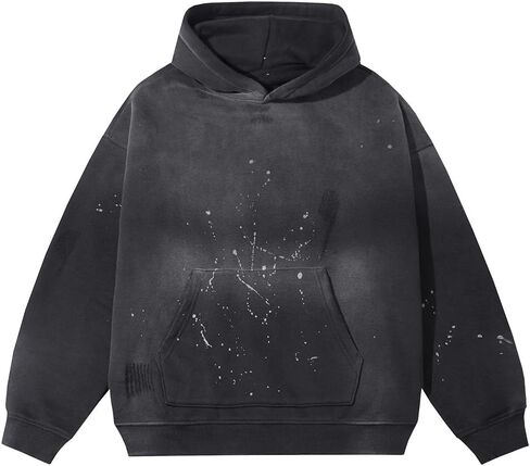 Vintage Acid Wash Hoodie for Men Oversized Streetwear Casual Fleece Pullover Sweatshirt in Saudi Arabia