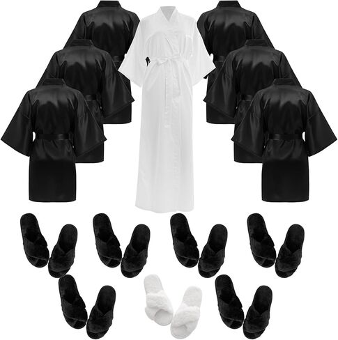 Bonuci 14 Pcs Bride Bridesmaid Robe Sets with Slipper Bride Silky Wedding Day Bathrobe for Wedding Bridal Party Women in Saudi Arabia
