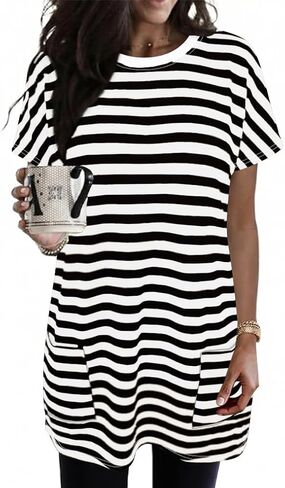 Poetsky Summer Womens Tunic Tops for Leggings with Pockets Short Sleeve Casual Long T Shirts S-3XL in Kuwait