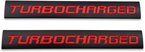 2X Chrome Metal TURBOCHARGED Logo Car Emblem Premium Auto Side Fender Badge Power Rear Trunk Sticker Racing Sport V8 Decal (Black&Red) in Saudi Arabia