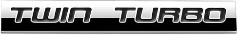 2Pcs 3D Polished Chrome Twin Turbo Letter Car Emblem Trunk Lid Sport Decal Car Badge Sticker Twin Turbo T2.0 T2.5 T.30 (Silver&Black) in Saudi Arabia
