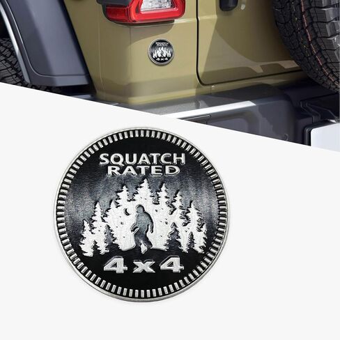 شارة سيارات معدنية Squatch 4 × 4، شارات سيارة، شعار سيارة مُصنف بنمط الرجل البري، ملحقات السيارات ملصق شعار مستدير ثلاثي الأبعاد مناسب لسيارات جيب رانجلر والشاحنات وسيارات الدفع الرباعي (تصنيف Squatch-B) in Kuwait