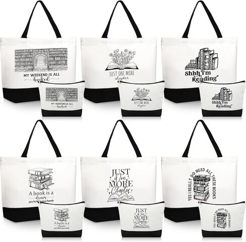 12 Pcs Book Lovers Gifts Book Club Tote Bag Reading Quote Makeup Reusable Cosmetic Bag with Metal Zipper Bookish Librarian Appreciation Gifts for Women Bookworm Teacher Student in Saudi Arabia