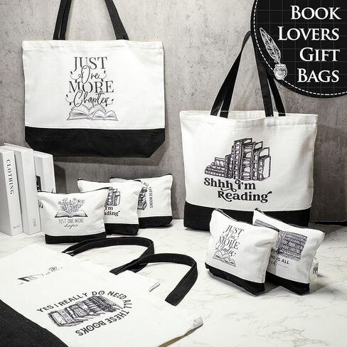 12 Pcs Book Lovers Gifts Book Club Tote Bag Reading Quote Makeup Reusable Cosmetic Bag with Metal Zipper Bookish Librarian Appreciation Gifts for Women Bookworm Teacher Student in Saudi Arabia