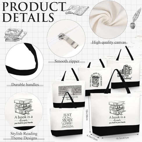 12 Pcs Book Lovers Gifts Book Club Tote Bag Reading Quote Makeup Reusable Cosmetic Bag with Metal Zipper Bookish Librarian Appreciation Gifts for Women Bookworm Teacher Student in Saudi Arabia
