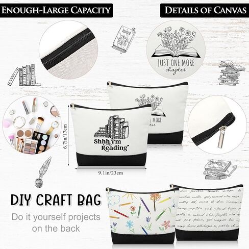 12 Pcs Book Lovers Gifts Book Club Tote Bag Reading Quote Makeup Reusable Cosmetic Bag with Metal Zipper Bookish Librarian Appreciation Gifts for Women Bookworm Teacher Student in Saudi Arabia