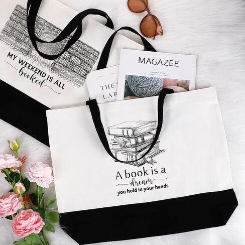 12 Pcs Book Lovers Gifts Book Club Tote Bag Reading Quote Makeup Reusable Cosmetic Bag with Metal Zipper Bookish Librarian Appreciation Gifts for Women Bookworm Teacher Student in Saudi Arabia