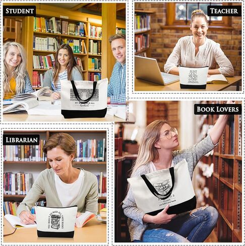 12 Pcs Book Lovers Gifts Book Club Tote Bag Reading Quote Makeup Reusable Cosmetic Bag with Metal Zipper Bookish Librarian Appreciation Gifts for Women Bookworm Teacher Student in Saudi Arabia
