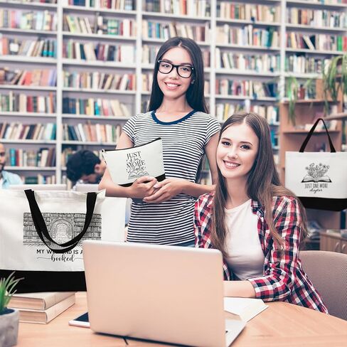12 Pcs Book Lovers Gifts Book Club Tote Bag Reading Quote Makeup Reusable Cosmetic Bag with Metal Zipper Bookish Librarian Appreciation Gifts for Women Bookworm Teacher Student in Saudi Arabia