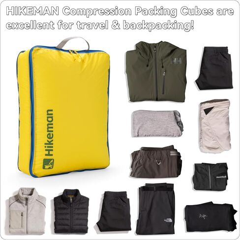 HIKEMAN Ultralight Compression Packing Cubes Lightweight Compression Bags for Camping or Backpacking 40% Space-Saving Compression zippers durable Water-Resistant Fabric (Army Green, Large) in Saudi Arabia