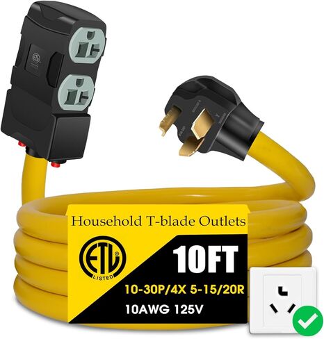 30Amp to 20Amp 110V Adapter, Compatible with NEMA 10-30P to 4X 5-20R/15R with 20 Amp Circuit Breaker, 240V to 120V Dryer Power Distribution Adapter (10 FT) in Saudi Arabia